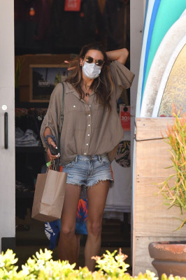 ALESSANDRA AMBROSIO in Denim Shorts Out Shopping in Malibu 06/10/2020