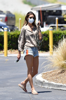 ALESSANDRA AMBROSIO in Denim Shorts Out Shopping in Malibu 06/10/2020
