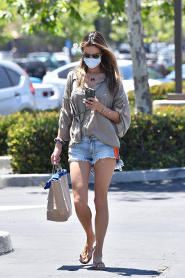 ALESSANDRA AMBROSIO in Denim Shorts Out Shopping in Malibu 06/10/2020