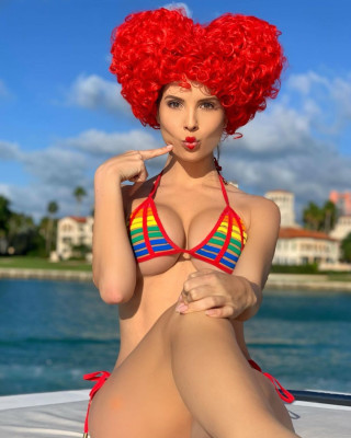AMANDA CERNY in Bikini with a Red Wig at a Boat, January 2020