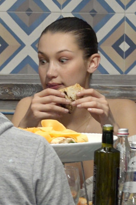 BELLA HADID Out for Pizza in Milan 01/15/2018  