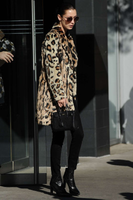 Bella Hadid in Leopard Print Coat Out in NYC