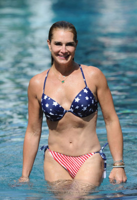 BROOKE SHIELDS in Bikini at Pool at Her Home in The Hamptons 07/06/2020