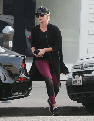 Charlize Theron in Tights Shopping in Beverly Hills