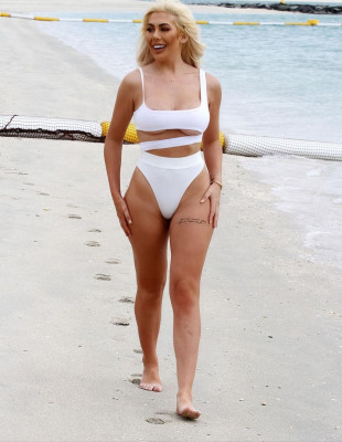 CHLE FERRY in a White Bikini at a Beach in Ibiza 08/04/2020
