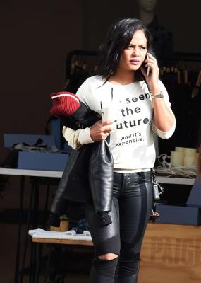 Christina Milian in Leather shopping in Los Angeles