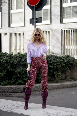 Elsa Hosk is seen during Milan Fashion Week on February 21, 2020 in Milan, Italy