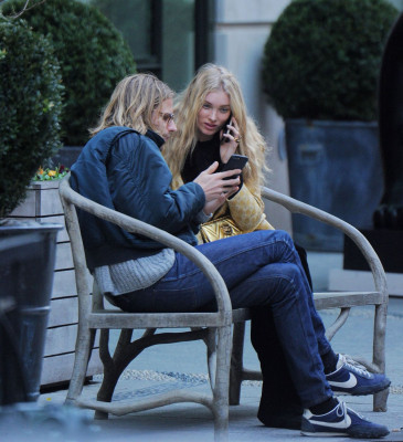 Elsa Hosk on a Bench in Soho in New York 