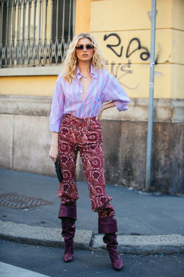 Elsa Hosk is seen during Milan Fashion Week on February 21, 2020 in Milan, Italy