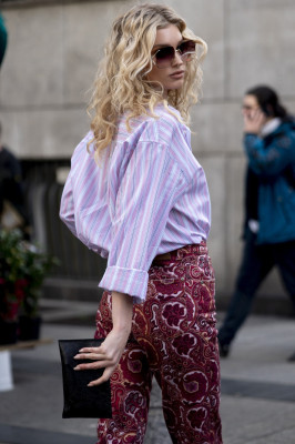 Elsa Hosk is seen during Milan Fashion Week on February 21, 2020 in Milan, Italy