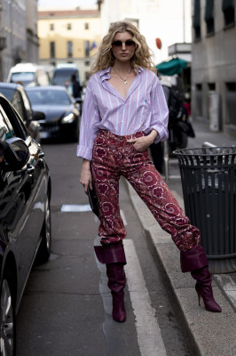 Elsa Hosk is seen during Milan Fashion Week on February 21, 2020 in Milan, Italy