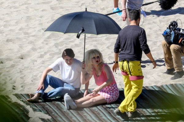 Emmy Rossum - films scenes Angelyne on the beach in Malibu, CA | 26.02.2020