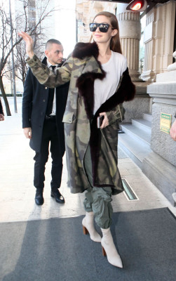 GIGI HADID Arrives at Grand Hotel Gallia in Milan 02/25/2017