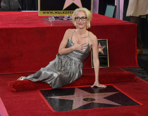 Gillian Anderson in Silver Dress – Walk of Fame Star Ceromony in LA