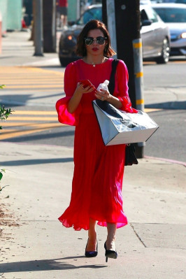 Jenna Dewan in a Bright Red Dress in Beverly Hills