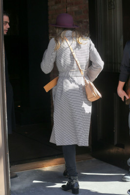 Jessica Biel in a Plaid Coat – New York City 03/22/2018