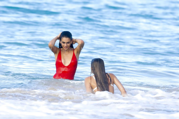 Kaia Gerber in Red Swimsuit at the Beach in St. Barts 4/8/2017