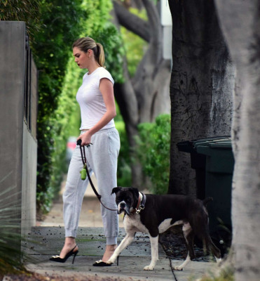 Kate Upton walking her dog in Los Angeles