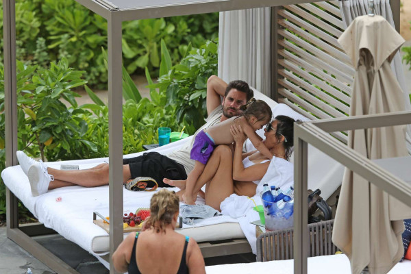 Kourtney Kardashian in White Bikini at a pool in Hawaii