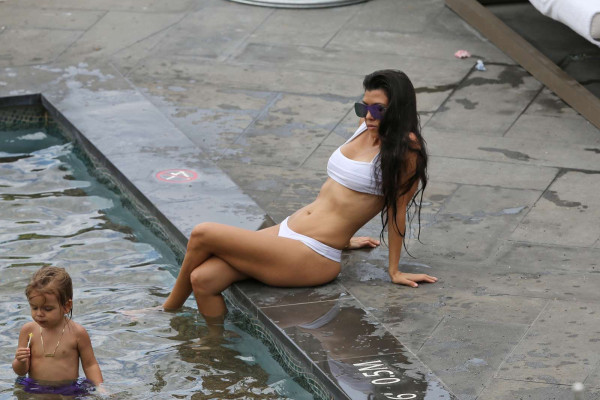 Kourtney Kardashian in White Bikini at a pool in Hawaii