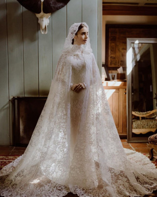 Lily Collins by Cedar &amp; Pines for People, Wedding at Dunton Hot Springs 09/04/21