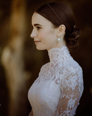 Lily Collins by Cedar &amp; Pines for People, Wedding at Dunton Hot Springs 09/04/21
