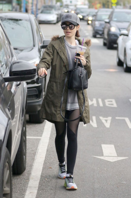 Lily Collins in Spandex Leaving the Gym in Los Angeles