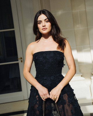 Lucy Hale by Kim Tin for Elie Saab Womenswear SS 2024 Show at PFW 09/30/2023