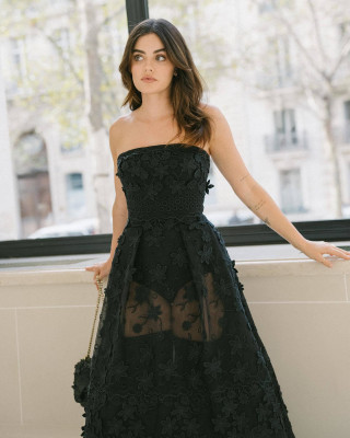 Lucy Hale by Kim Tin for Elie Saab Womenswear SS 2024 Show at PFW 09/30/2023