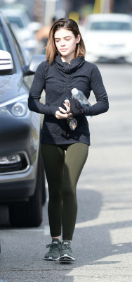 Lucy Hale in Green Tights – Hits the gym in LA