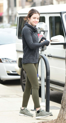 Lucy Hale in Green Tights – Hits the gym in LA