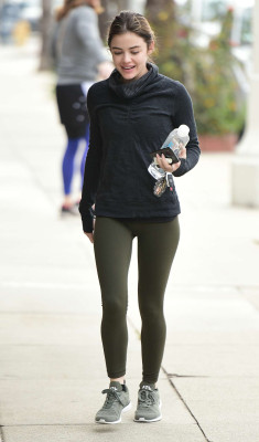 Lucy Hale in Green Tights – Hits the gym in LA