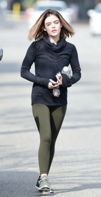 Lucy Hale in Green Tights – Hits the gym in LA