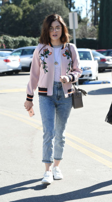 Lucy Hale in jeans shopping at Urban Outfitters in Los Angeles