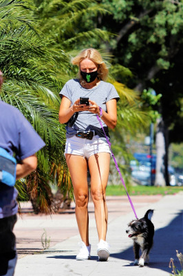 MALIN AKERMAN in Shorts Out with Her Dog in Los Feliz 07/15/2020