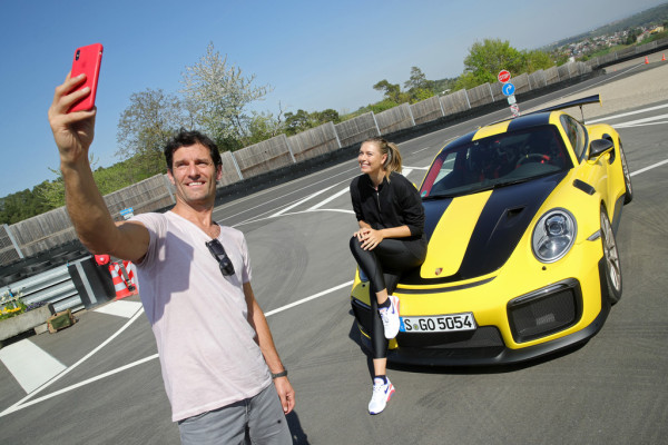 Maria Sharapova - driving a Porsche 911 RT2 RS with Mark Webber in Stuttgart