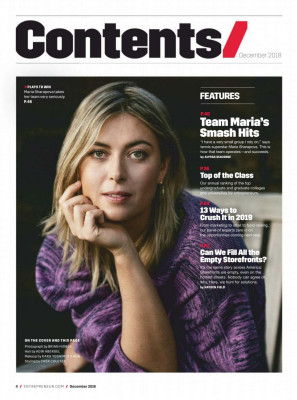 MARIA SHARAPOVA in Entrepreneur Magazine, December 2018