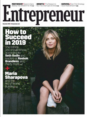 MARIA SHARAPOVA in Entrepreneur Magazine, December 2018