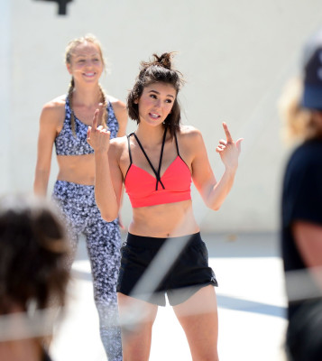 Nina Dobrev – Reebok Fitness Clothing Line Shooting a Video in Venice