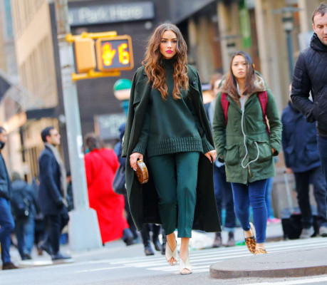Olivia Culpo in Olive Green Outfit out in Manhattan