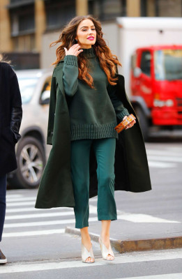 Olivia Culpo in Olive Green Outfit out in Manhattan