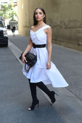 Olivia Culpo in White Dress out a coffee in LA
