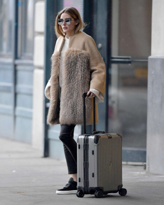 Olivia Palermo in Beige Fur Coat out in Brooklyn