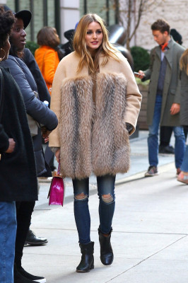 Olivia Palermo Wearing a Fur Coat Out in New York