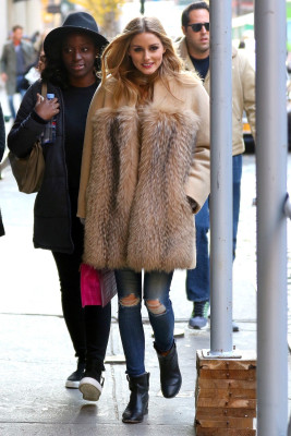 Olivia Palermo Wearing a Fur Coat Out in New York