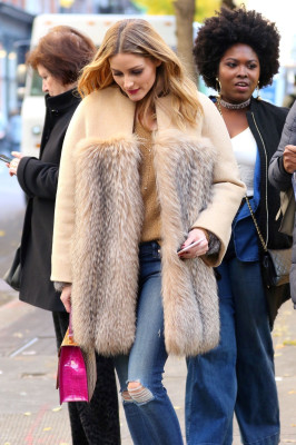 Olivia Palermo Wearing a Fur Coat Out in New York