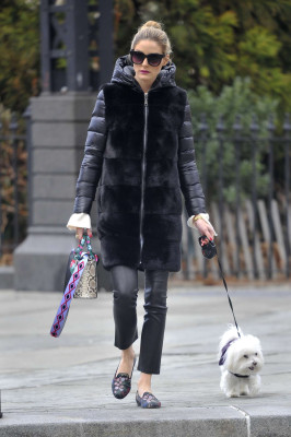 Olivia Palermo with her dog Mr. Butler in Brooklyn