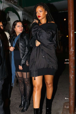 Rihanna in Black Jacket Ninght Out in New York