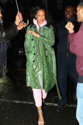 Rihanna in Green Python Jacket out in New York