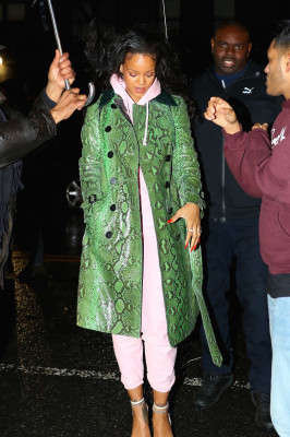 Rihanna in Green Python Jacket out in New York